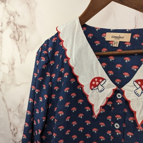 Modcloth Dress Women 10 Mushroom Amanita Timeless London Sprout With Clout - Picture 3 of 16